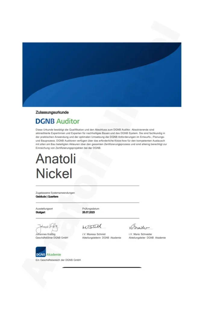 Urkunde - DGNB Auditor